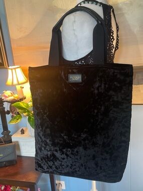 Victoria's Secret Black Velvet Messenger Tote